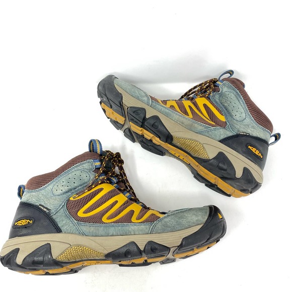 KEEN Shoes - Keen Hiking Boots Mid Leather Teal Brown Yellow Women’s Size 9.5